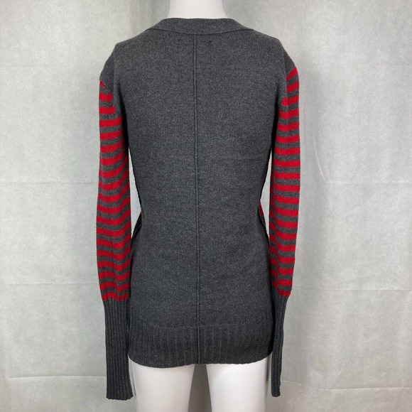 American‎ Eagle AEO Cardigan Womens Sz XS Red Gray Striped Varsity Wool Sweater - Picture 4 of 9